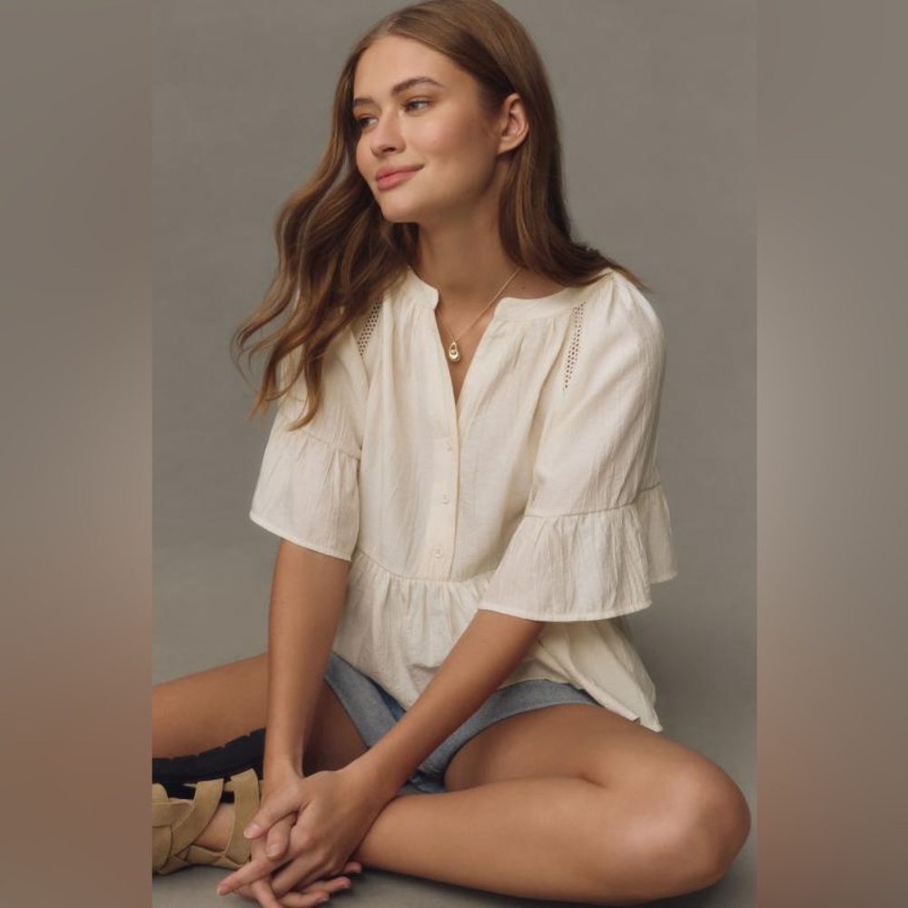 Short-Sleeve Peplum Swing Top